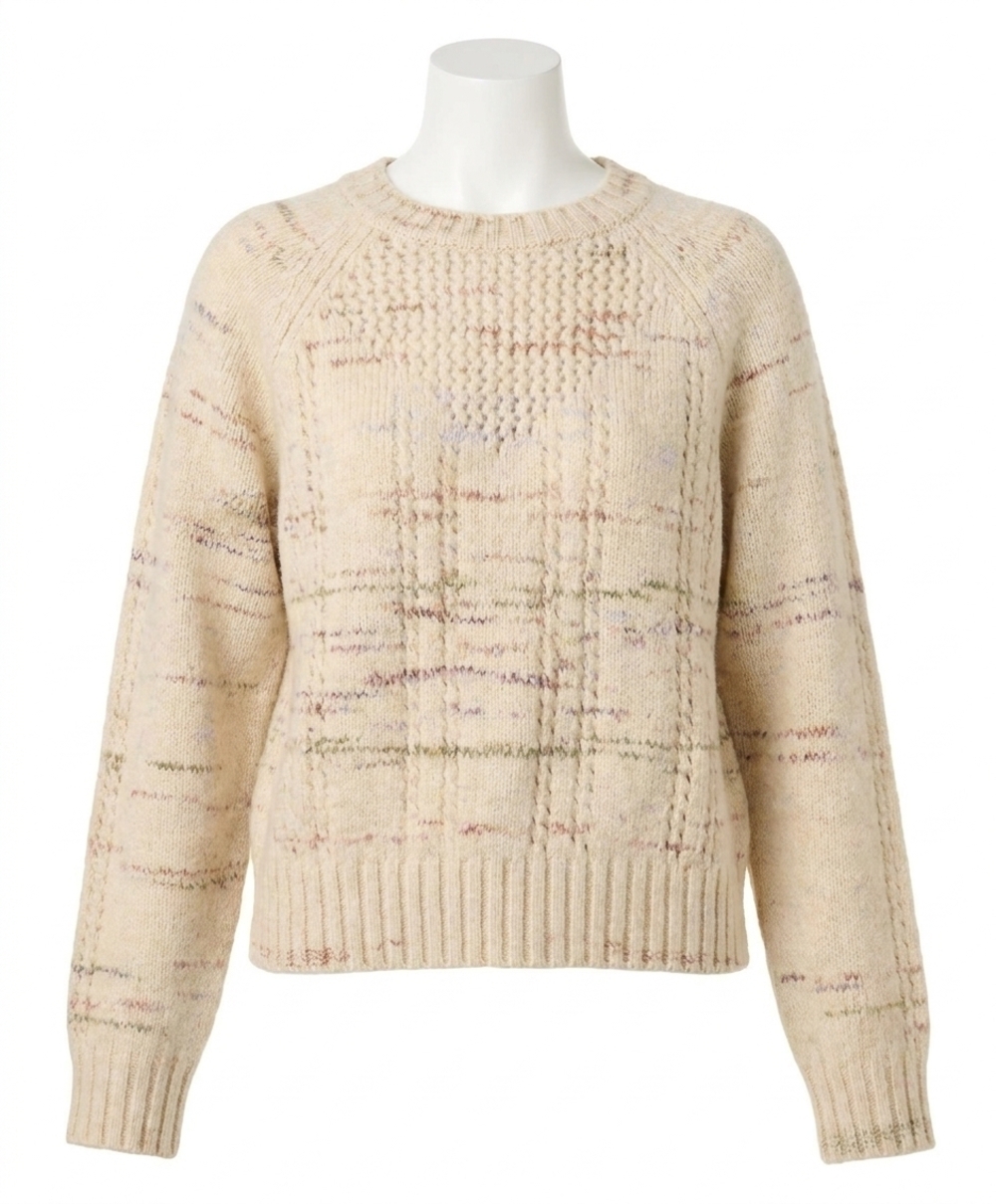 NEW LILLA P open stitch crewneck sweater in eggshell combo